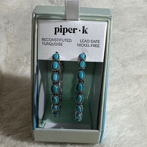 Piper K reconstituted turquoise and silver large hoops